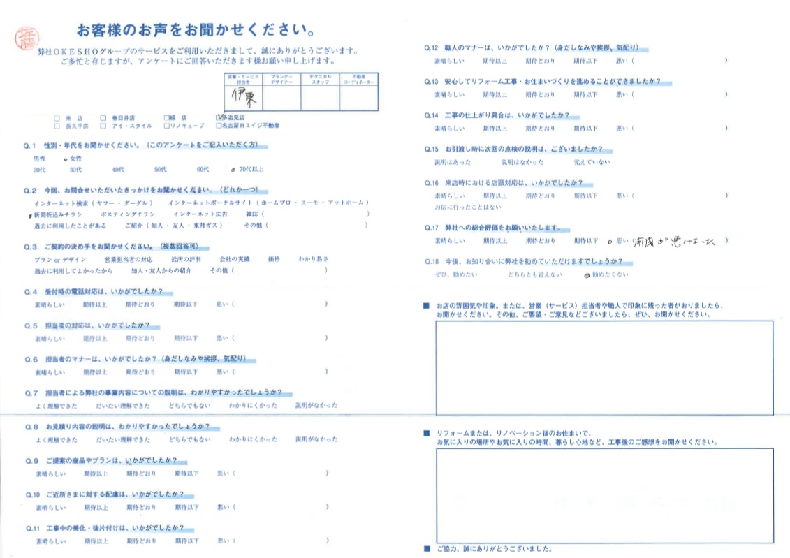 総合評価は 悪い お客さまの声 創業明治5年の水まわりリフォーム専門店 桶庄 みずまわり